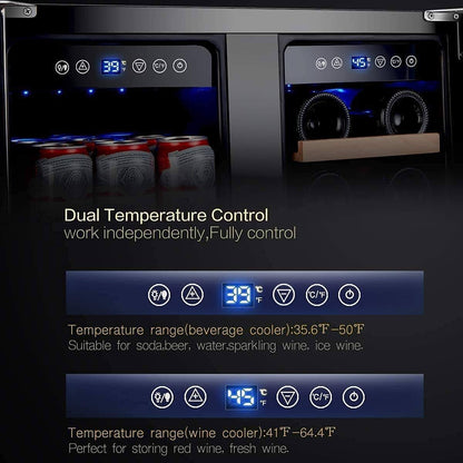 BODEGA Earth Day Sale-AAOBOSI 24 Inch Beverage and Wine Cooler Dual Zone 2-IN-1 Hold 18 Bottles and 57 Cans - YC120-2D