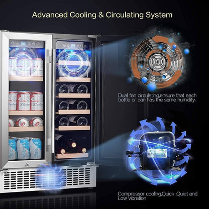 BODEGA Earth Day Sale-AAOBOSI 24 Inch Beverage and Wine Cooler Dual Zone 2-IN-1 Hold 18 Bottles and 57 Cans - YC120-2D