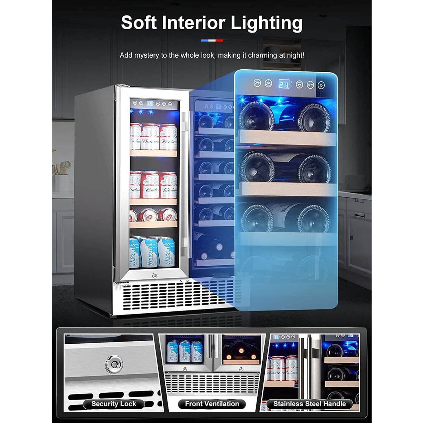 BODEGA Earth Day Sale-AAOBOSI 24 Inch Beverage and Wine Cooler Dual Zone 2-IN-1 Hold 18 Bottles and 57 Cans - YC120-2D