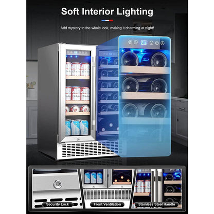 BODEGA Earth Day Sale-AAOBOSI 24 Inch Beverage and Wine Cooler Dual Zone 2-IN-1 Hold 18 Bottles and 57 Cans - YC120-2D