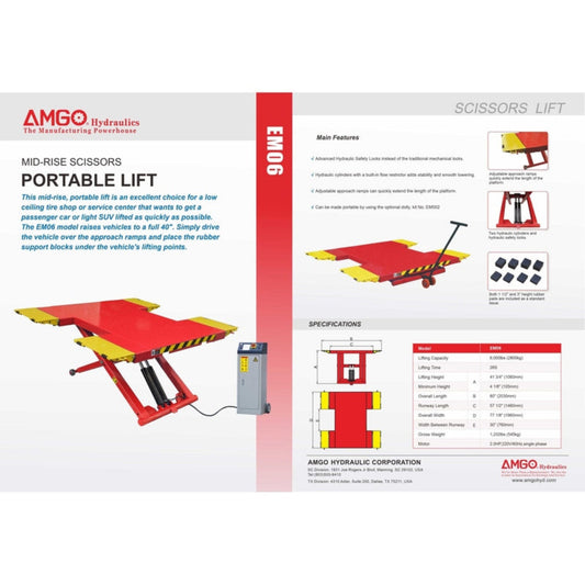 AMGO EM06 6,000 lbs Portable Mid-Rise Scissor Lift - EM06