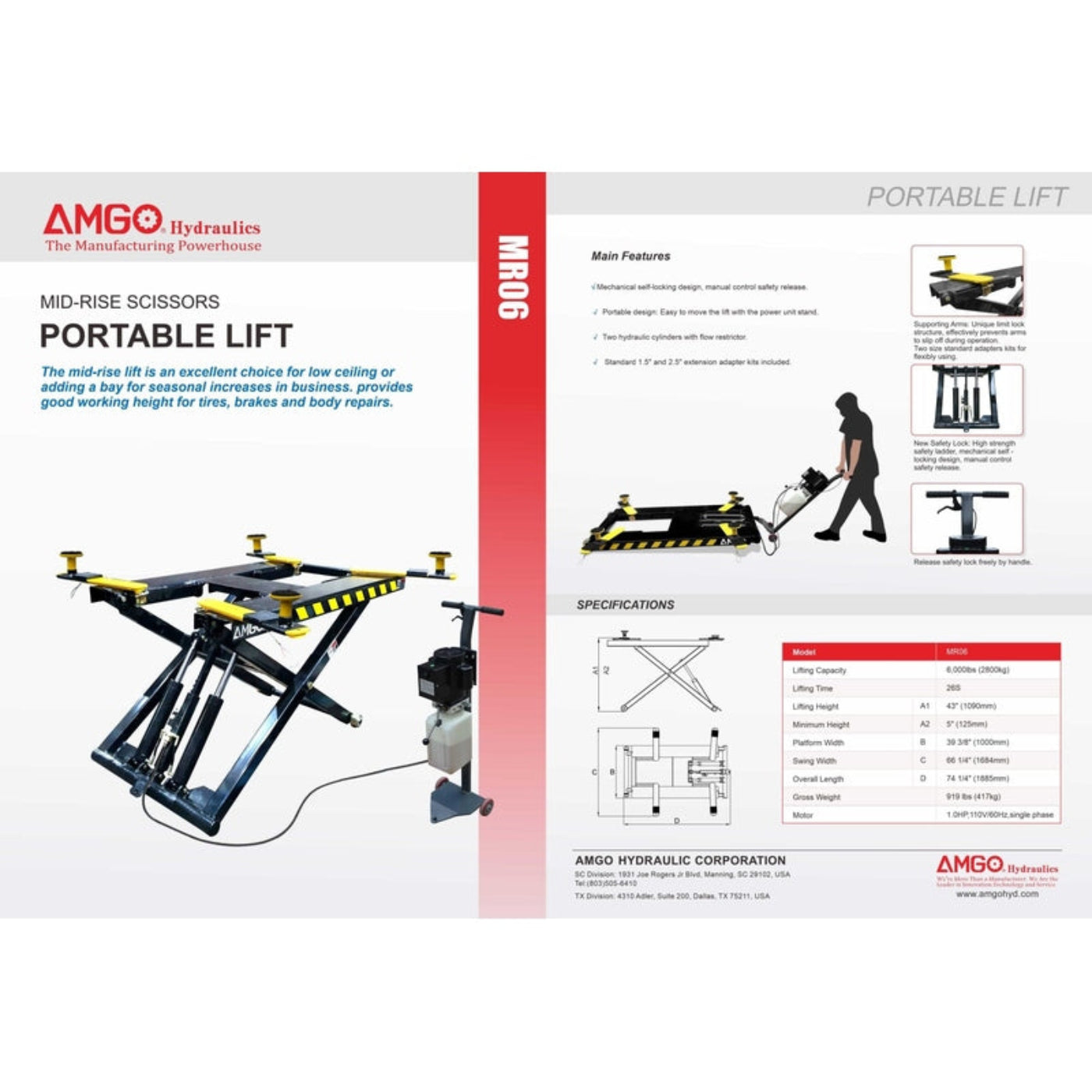 AMGO MR06 6,000 lbs Portable Scissor Lift - MR06