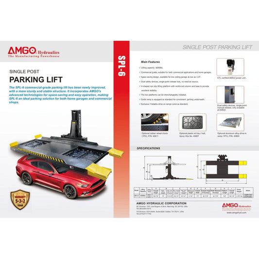 AMGO SPL-6 Single Post Parking Lift - SPL-6