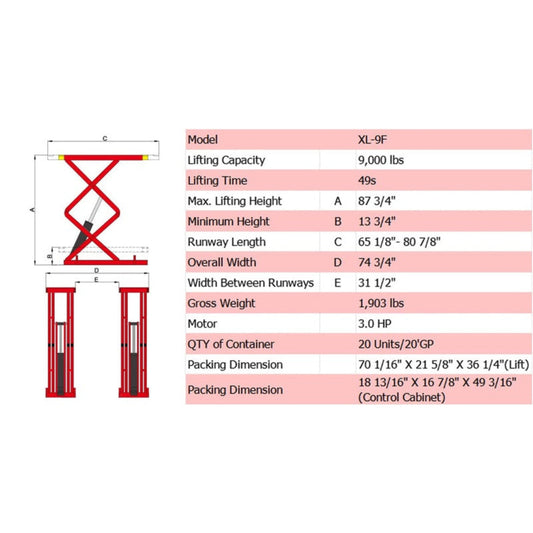AMGO XL-9F 9,000 lb Flush Mount Scissor Lift - XL-9F