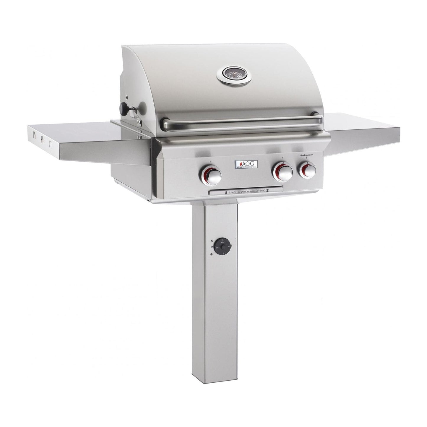 American Outdoor Grill Propane Gas 24-Inch T-Series 2-Burner Grill w/Rotisserie Backburner and High Performance Rotisserie Kit on In-Ground Post - 24PGT-00SP