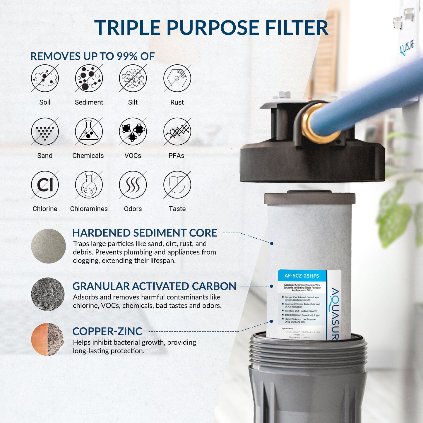 Aquasure Harmony Series | 32,000 Grains Water Softener | 10" Sediment/GAC/Zinc Triple Purpose Whole House Water Filter - AS-HS32SCP