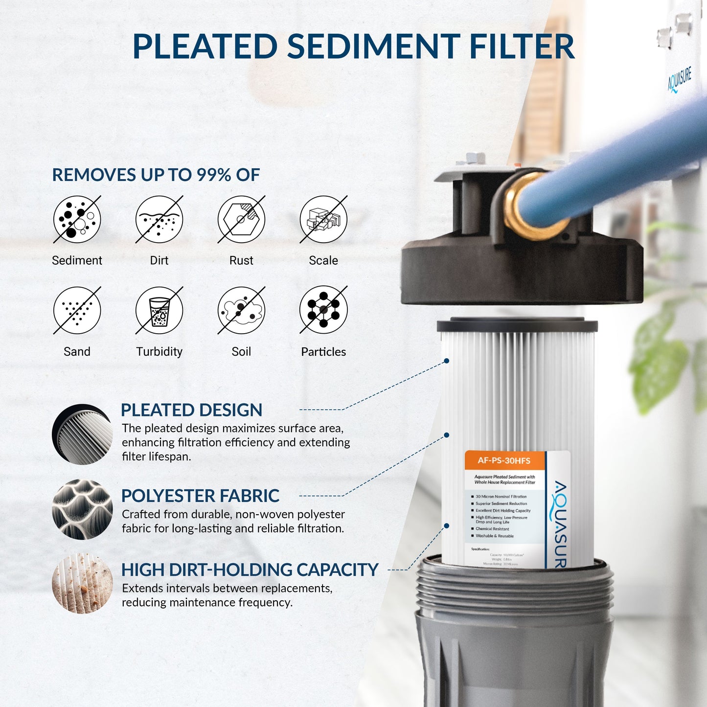 Aquasure Harmony Series | 48,000 Grains Water Softener w/ Fine Mesh Resin and Pleated Sediment Filter - AS-HS48FMP
