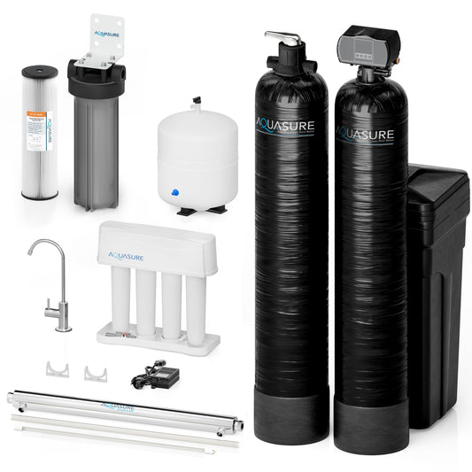 Aquasure Signature Elite | 1,000,000 Gallons Whole House Water Treatment System with 48,000 Grains Fine Mesh Resin and KDF85 Carbon Media and 12 GPM Quantum UV deactivator System - AS-SE1000FMU