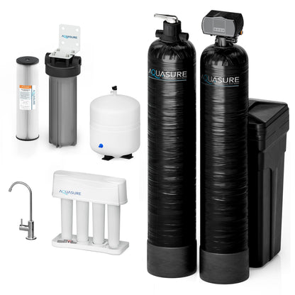 Aquasure Signature Elite | 1,000,000 Gallons Whole House Water Filter Treatment Bundle with 48,000 Grains Softener w/ Fine Mesh Resin, 75 GPD Reverse Osmosis System -AS-SE1000FM