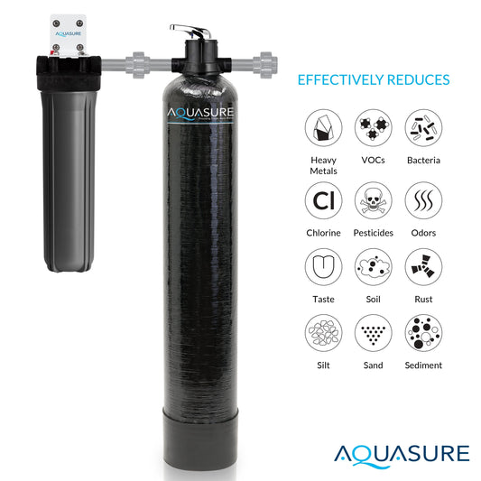 Aquasure Signature Elite | 5-in-1 Whole House Water Treatment Bundle with 72,000 Grains Fine Mesh Resin Softener and 18 GPM UV Sterilizer - AS-SE2000FMU