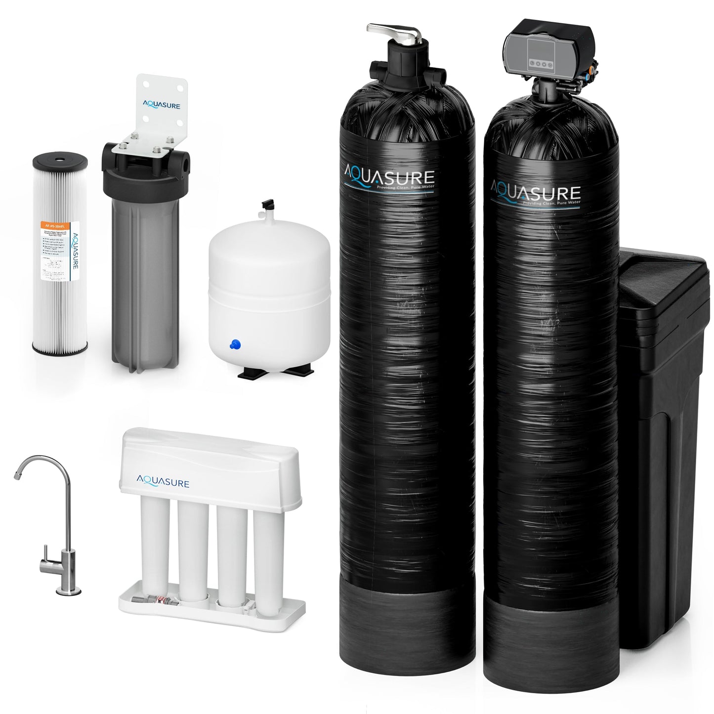 Aquasure Signature Elite | 1,500,000 Gallons Whole House Water Filter Treatment Bundle with 72,000 Grains Fine Mesh Resin Softener, 75 GPD Reverse Osmosis System - AS-SE2000FM