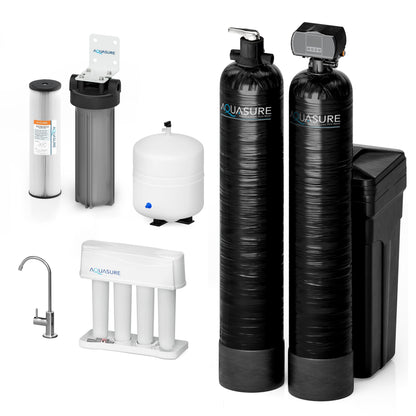 Aquasure Signature Elite | 600,000 Gallons Whole House Water Filter Treatment Bundle with 32,000 Grains Softener, 75 GPD Reverse Osmosis System - AS-SE600A