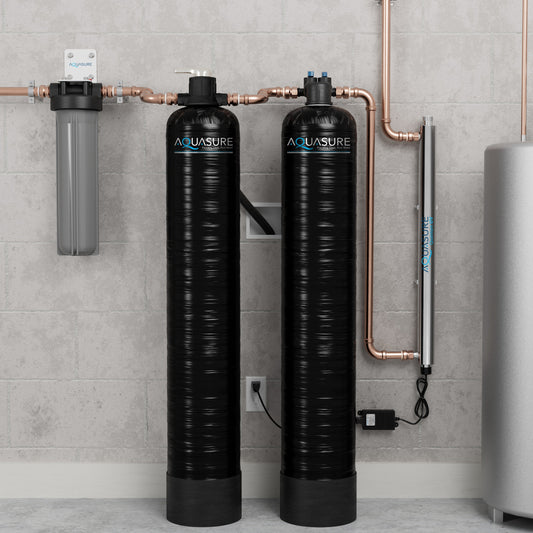 Aquasure Serene Series | 15 GPM Salt-Free Conditioning, Whole House Water Treatment System, Pleated Sediment Pre-Filter and UV Purifier - AS-SF15CKU