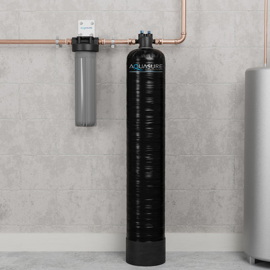 Aquasure Serene Series | 15 GPM Whole House Salt-Free Water Conditioning/Softening System with Triple Purpose Pre-Filter - AS-SF15G