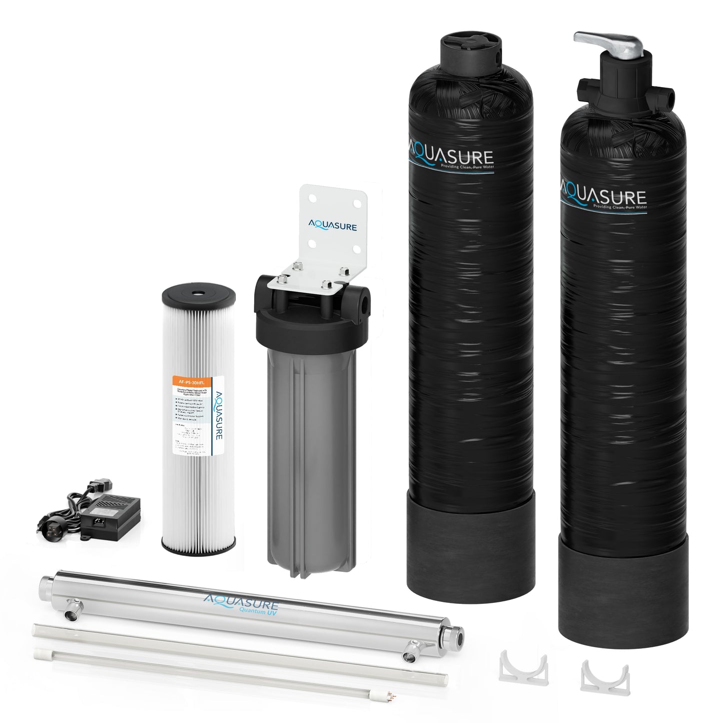 Aquasure Serene Lite Series | 800K Gallons Whole House Salt-Free Conditioning/Softening Descaler Bundle with Water Treatment System, Pleated Sediment Pre-Filter and 8 GPM UV De-Activator - AS-SF800CKU