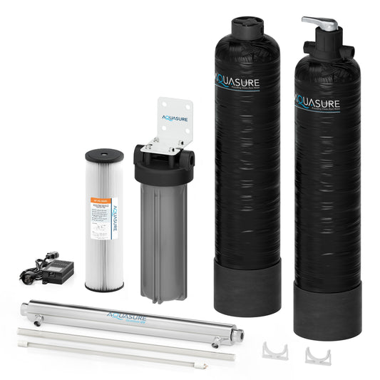 Aquasure Serene Lite Series | 800K Gallons Whole House Salt-Free Conditioning/Softening Descaler Bundle with Water Treatment System, Pleated Sediment Pre-Filter and 8 GPM UV De-Activator - AS-SF800CKU
