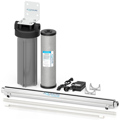 Aquasure Quantum Series | 12 GPM Ultraviolet UV-C Light Water Filtration System Bundle Kit with Siliphos Scale Inhibiting Pre-Filter - AS-SPXUV12S