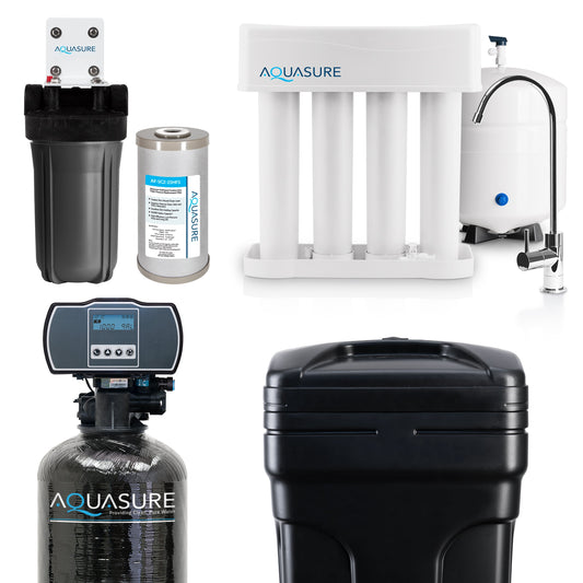 Aquasure Signature Pro | Whole House Water Filter Bundle with 32,000 Grains Softener, 75 GPD Reverse Osmosis System & Triple Purpose Pre-Filter - AS-WHF32D