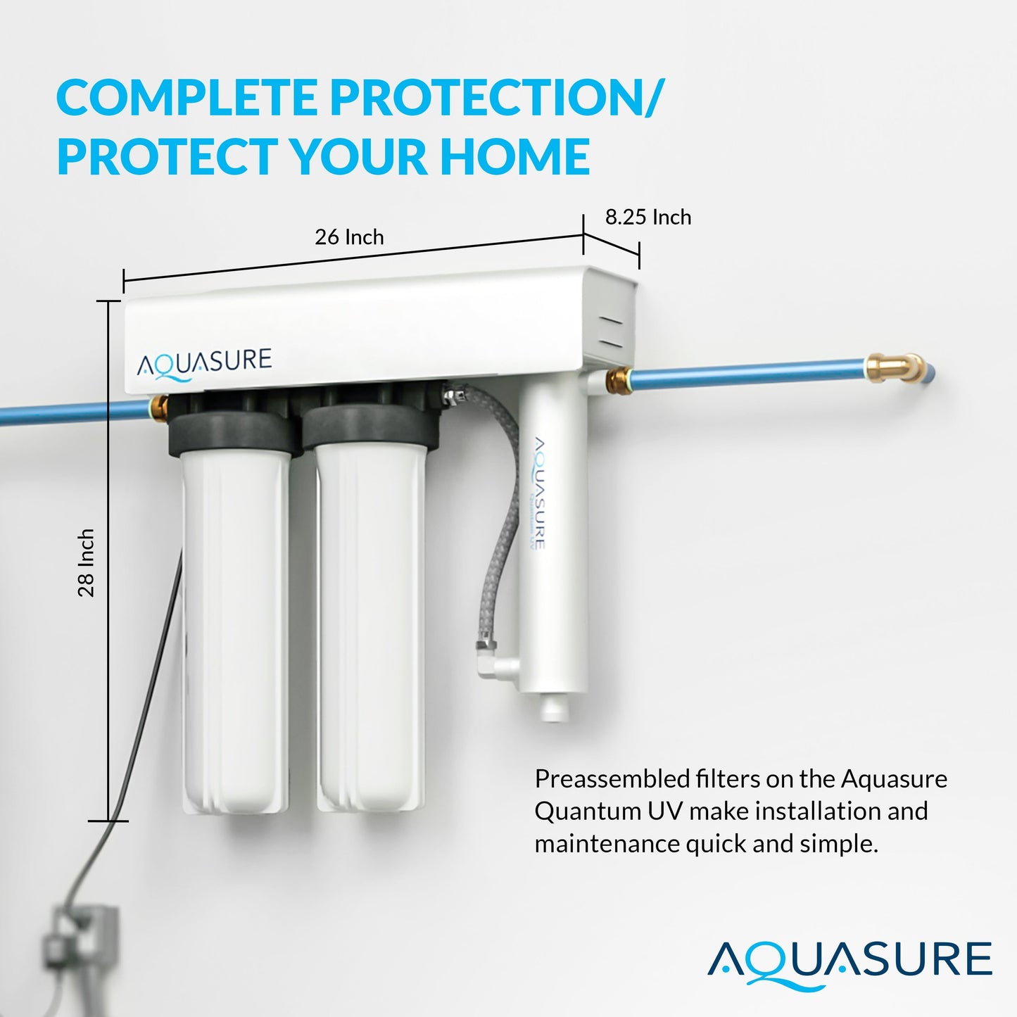 Aquasure Quantum Series | 18 GPM Multi-Stage UV Ultraviolet Light Whole House Water Treatment Filtration System, 48W - AS-WHUV18HO