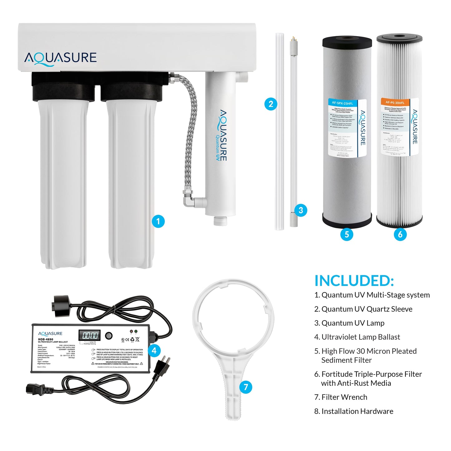 Aquasure Quantum Series | 18 GPM Multi-Stage UV Ultraviolet Light Whole House Water Treatment Filtration System, 48W - AS-WHUV18HO
