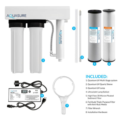 Aquasure Quantum Series | 18 GPM Multi-Stage UV Ultraviolet Light Whole House Water Treatment Filtration System, 48W - AS-WHUV18HO