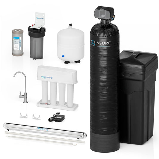 Aquasure Signature Series | 64,000 Grains Water Softener with 12 GPM Quantum UV Purification and 75 GPD Reverse Osmosis RO System - AS-WSUV64RO