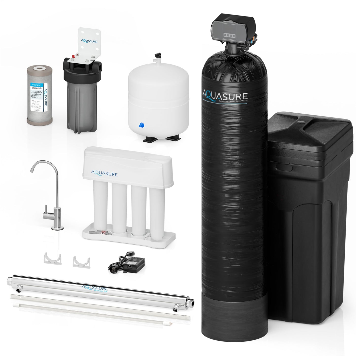 Aquasure Signature Series | 64,000 Grains Water Softener with 12 GPM Quantum UV Purification and 75 GPD Reverse Osmosis RO System - AS-WSUV64RO