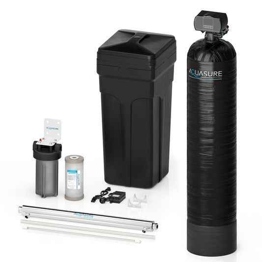 Aquasure Signature Series | 64,000 Grains Water Softener with 12 GPM Quantum UV De-Activator System and Triple Purpose Carbon Pre-Filter - AS-WSUV64D