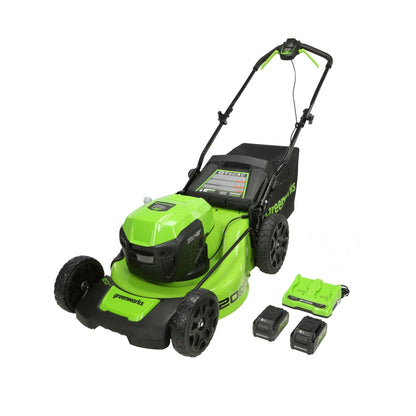 Greenworks 48V (2x24V) 20" Cordless Battery Push Mower w/ Two (2) 4.0Ah USB Batteries & Dual Port Rapid Charger - 2532302