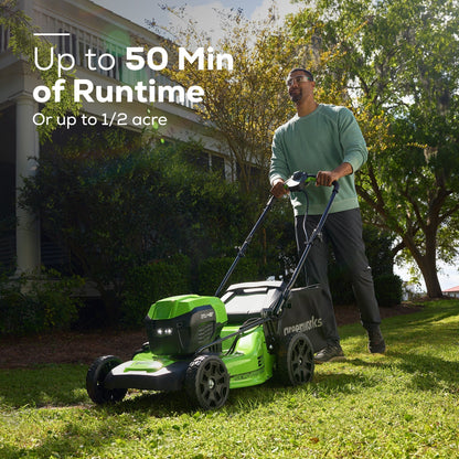 Greenworks 48V (2x24V) 21" Cordless Battery Self-Propelled Lawn Mower w/ Two (2) 5.0Ah USB Batteries & Dual Port Charger - 2532502