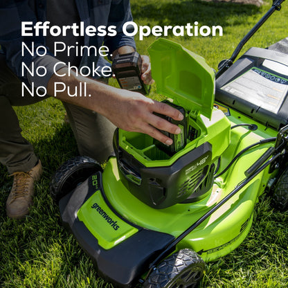 Greenworks 48V (2x24V) 20" Cordless Battery Push Mower w/ Two (2) 4.0Ah USB Batteries & Dual Port Rapid Charger - 2532302