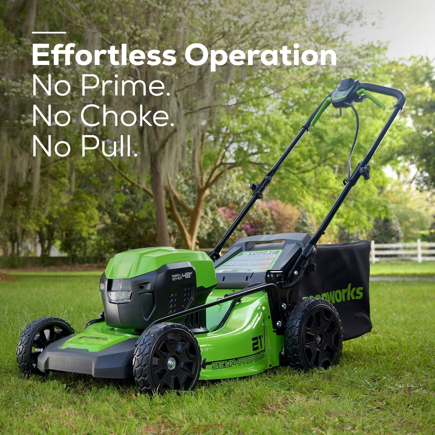 Greenworks 48V (2x24V) 21" Cordless Battery Self-Propelled Lawn Mower w/ Two (2) 5.0Ah USB Batteries & Dual Port Charger - 2532502