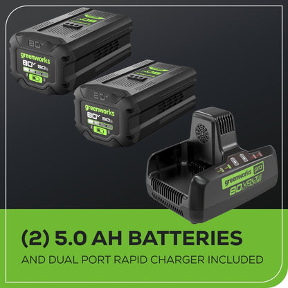 Greenworks 80V 800CFM Cordless Battery Dual Port Backpack Blower w/ (2) 5Ah Battery & Dual Port Rapid Charger - 2420602