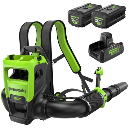Greenworks 80V 800CFM Cordless Battery Dual Port Backpack Blower w/ (2) 5Ah Battery & Dual Port Rapid Charger - 2420602