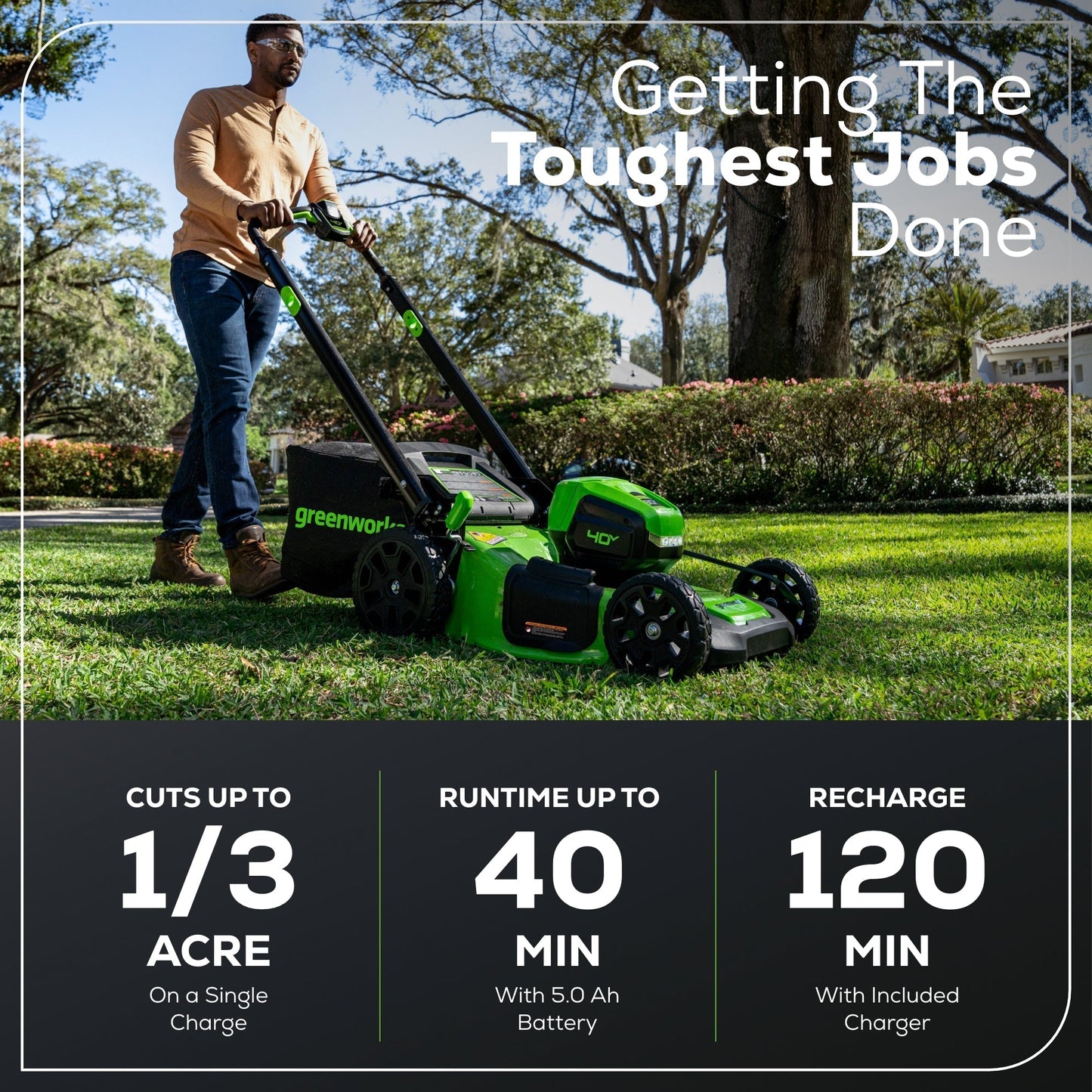 Greenworks 40V 21" Cordless Battery Self-Propelled Lawn Mower w/ 5.0Ah Battery & 2A Charger - 2550002