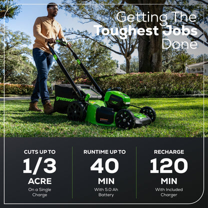 Greenworks 40V 21" Cordless Battery Self-Propelled Lawn Mower w/ 5.0Ah Battery & 2A Charger - 2550002
