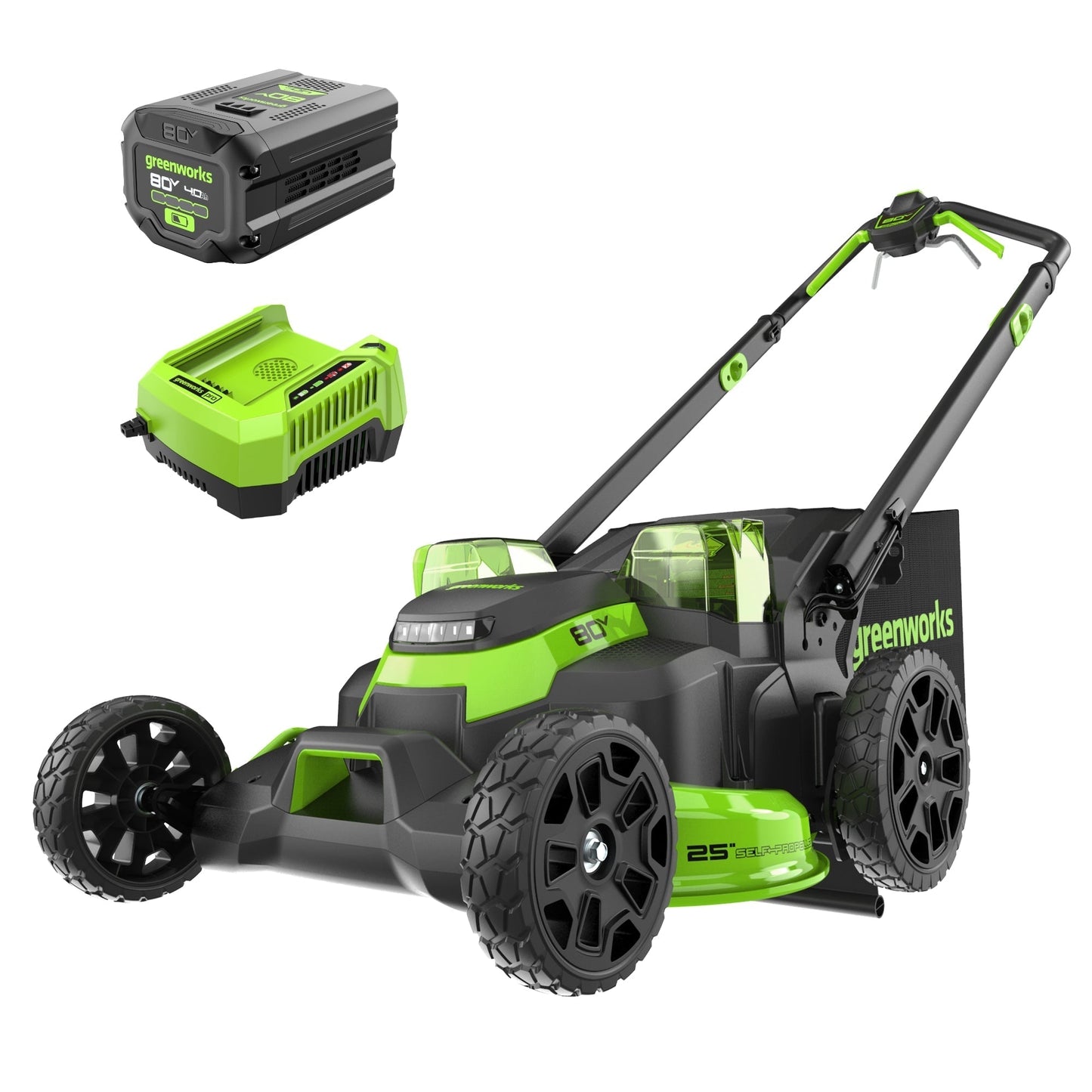 Greenworks 80V 25" Cordless Battery Dual Blade Self-Propelled Mower w/ 4.0Ah Battery & Rapid Charger - 2541402