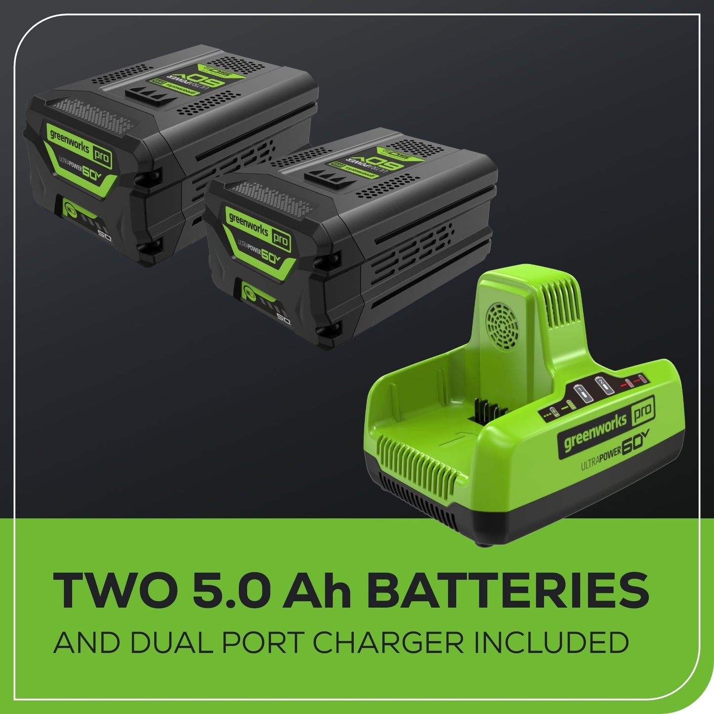 Greenworks 60V 3000-PSI 2.0 GPM Electric Pressure Washer w/ (2) 5.0Ah Batteries & Dual-Port Charger - 5121502