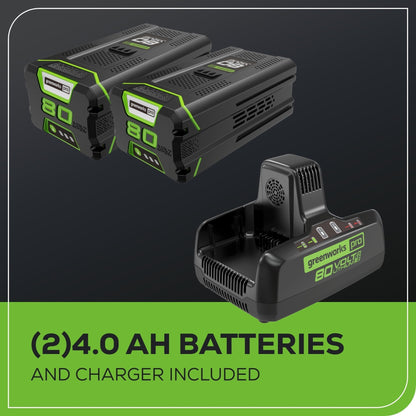 Greenworks 80V 21" Cordless Battery 4-in-1 Self-Propelled Mower w/ (2) 4.0Ah Batteries & Charger - 2533902