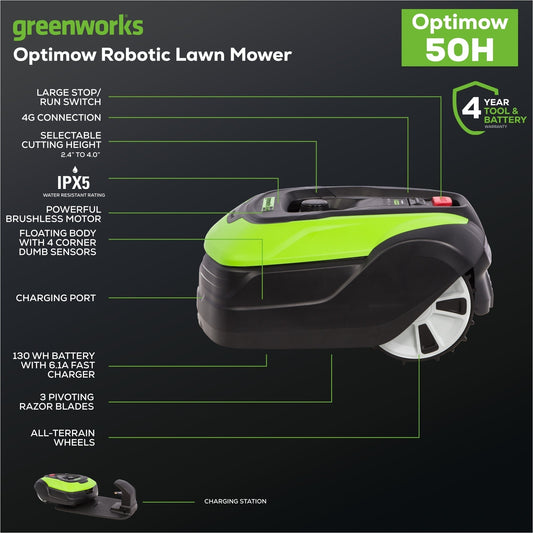 Greenworks optimow 50H High Cut Robotic Lawn Mower - 2530002