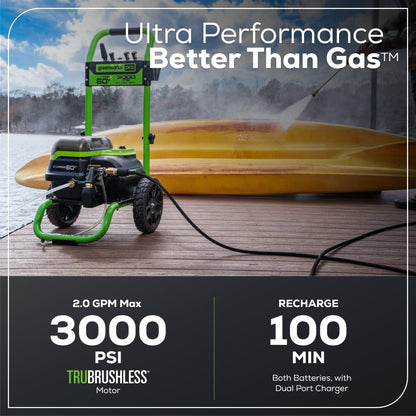 Greenworks 60V 3000-PSI 2.0 GPM Electric Pressure Washer w/ (2) 5.0Ah Batteries & Dual-Port Charger - 5121502