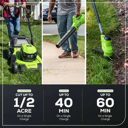 Greenworks 48V (2x24V) 21" Cordless Battery Self-Propelled Mower 5PC Combo Kit w/ (2) 5.0Ah Batteries & Chargers - 1376202-VK