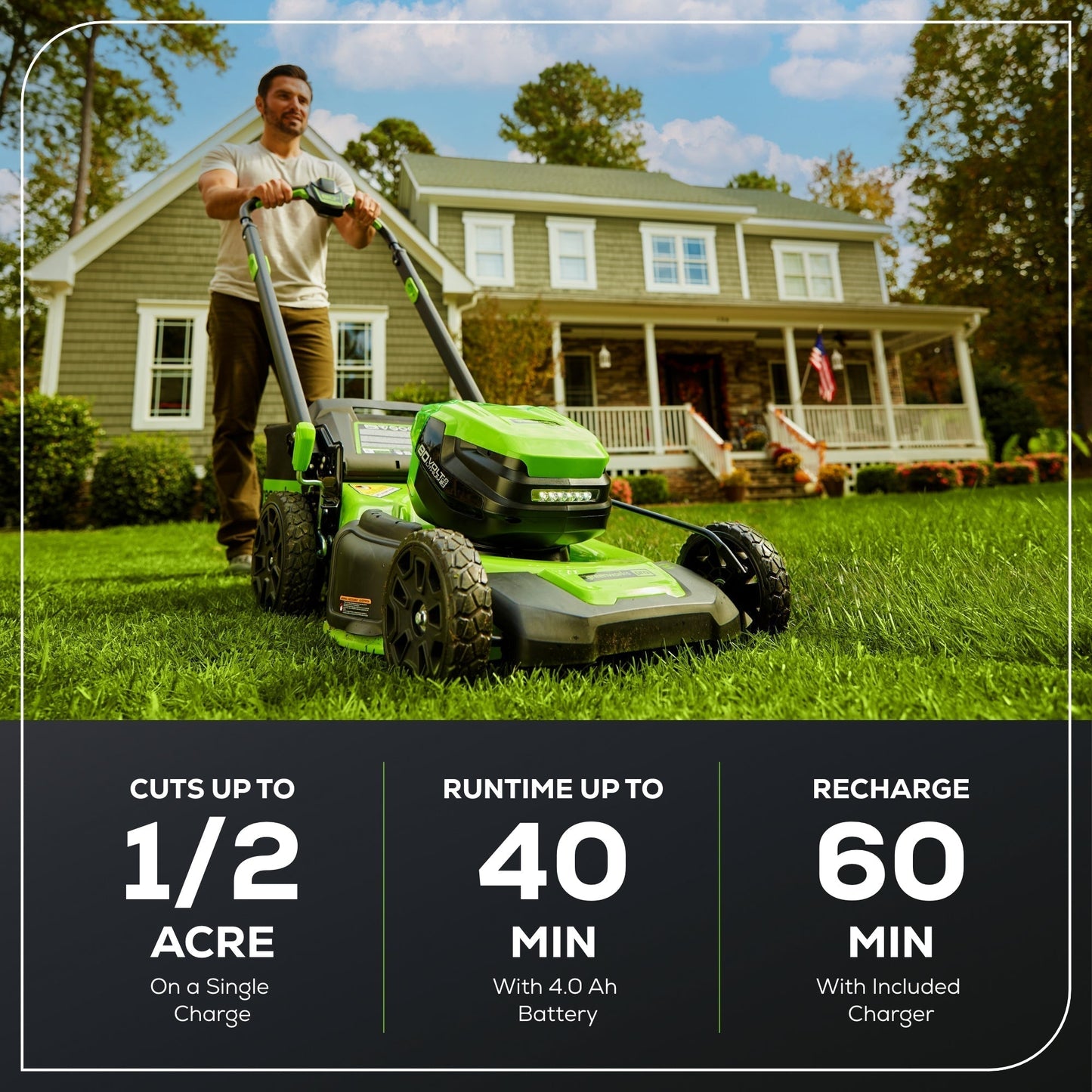 Greenworks 80V 21" GEN 2 Cordless Battery 4-in-1 Push Lawn Mower(Auto Switch) w/ 4.0Ah Battery & Charger - 2541202