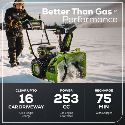 Greenworks 80V 24" Cordless Battery Two-Stage Snow Blower w/ Two (2) 5.0 Ah Batteries & Dual-Port Rapid Charger - 2609102