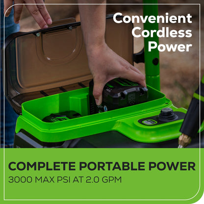Greenworks 60V 3000-PSI 2.0 GPM Electric Pressure Washer w/ (2) 5.0Ah Batteries & Dual-Port Charger - 5121502