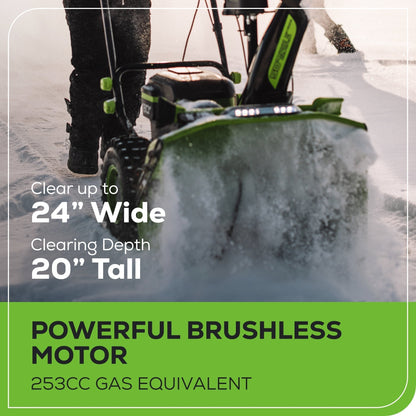 Greenworks 80V 24" Cordless Battery Two-Stage Snow Blower w/ Two (2) 5.0 Ah Batteries & Dual-Port Rapid Charger - 2609102