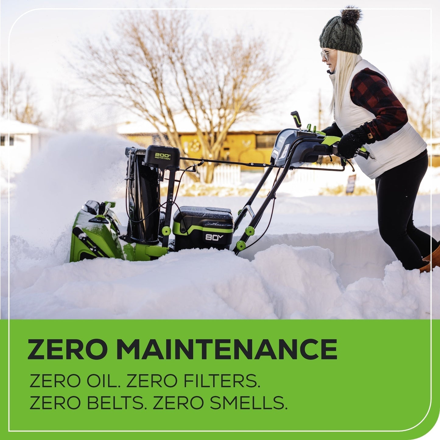 Greenworks 80V 24" Cordless Battery Two-Stage Snow Blower w/ Two (2) 5.0 Ah Batteries & Dual-Port Rapid Charger - 2609102