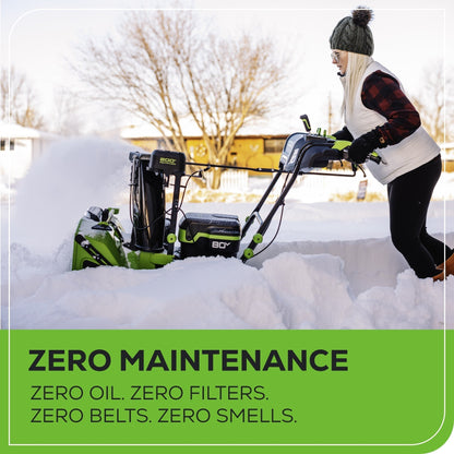 Greenworks 80V 24" Cordless Battery Two-Stage Snow Blower w/ Two (2) 5.0 Ah Batteries & Dual-Port Rapid Charger - 2609102