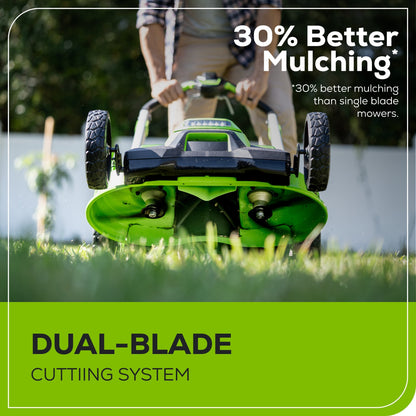 Greenworks 60V 25" Cordless Battery Dual Blade Self-Propelled Lawn Mower w/ Two (2) 4.0Ah Batteries & Dual-Port Charger - 2531502
