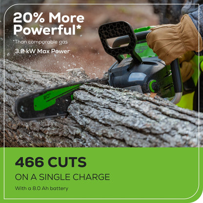 Greenworks 60V 20" Cordless Battery 3.2kW Chainsaw w/ 8.0Ah Battery & Rapid Charger - 2026202